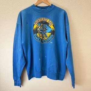 Monterey Bay Blues Festival Graphic Sweatshirt Blue Hanes Cotton Blend Large